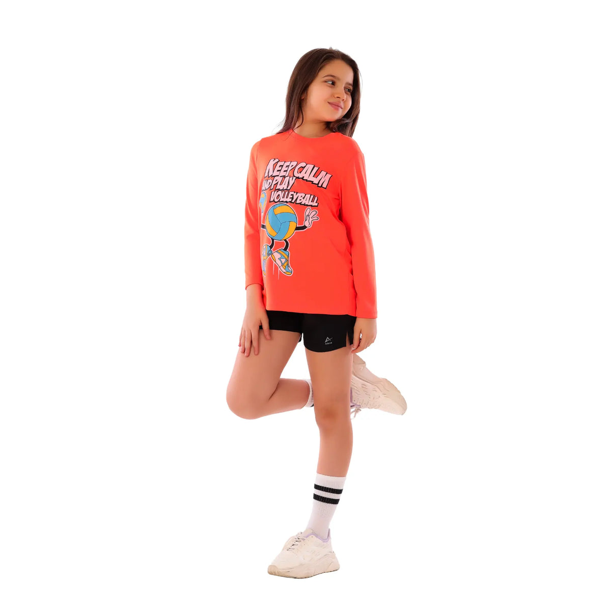 Girls Neon Orange Volleyball T-Shirt â€“  Sporty Graphic Top | ANJA Sportswear