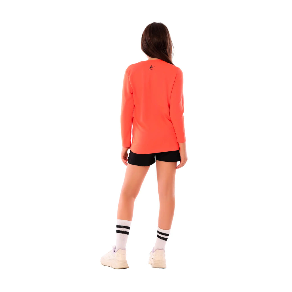 Girls Neon Orange Volleyball T-Shirt â€“  Sporty Graphic Top | ANJA Sportswear