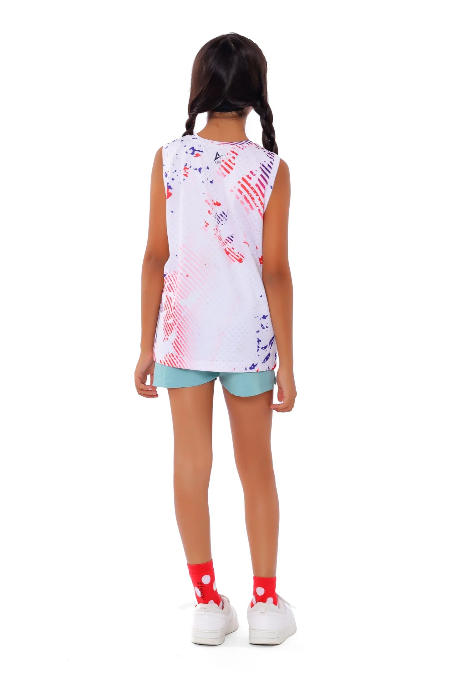Girls White Paint Splash Tank Top – Sporty Sleeveless T-Shirt