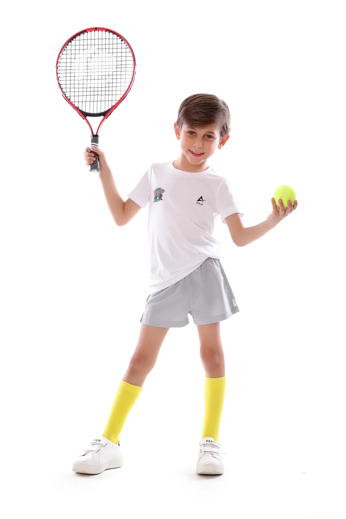 Boys White Classic Tennis T-Shirt â€“ Sporty Short Sleeve Top | ANJA Sportswear