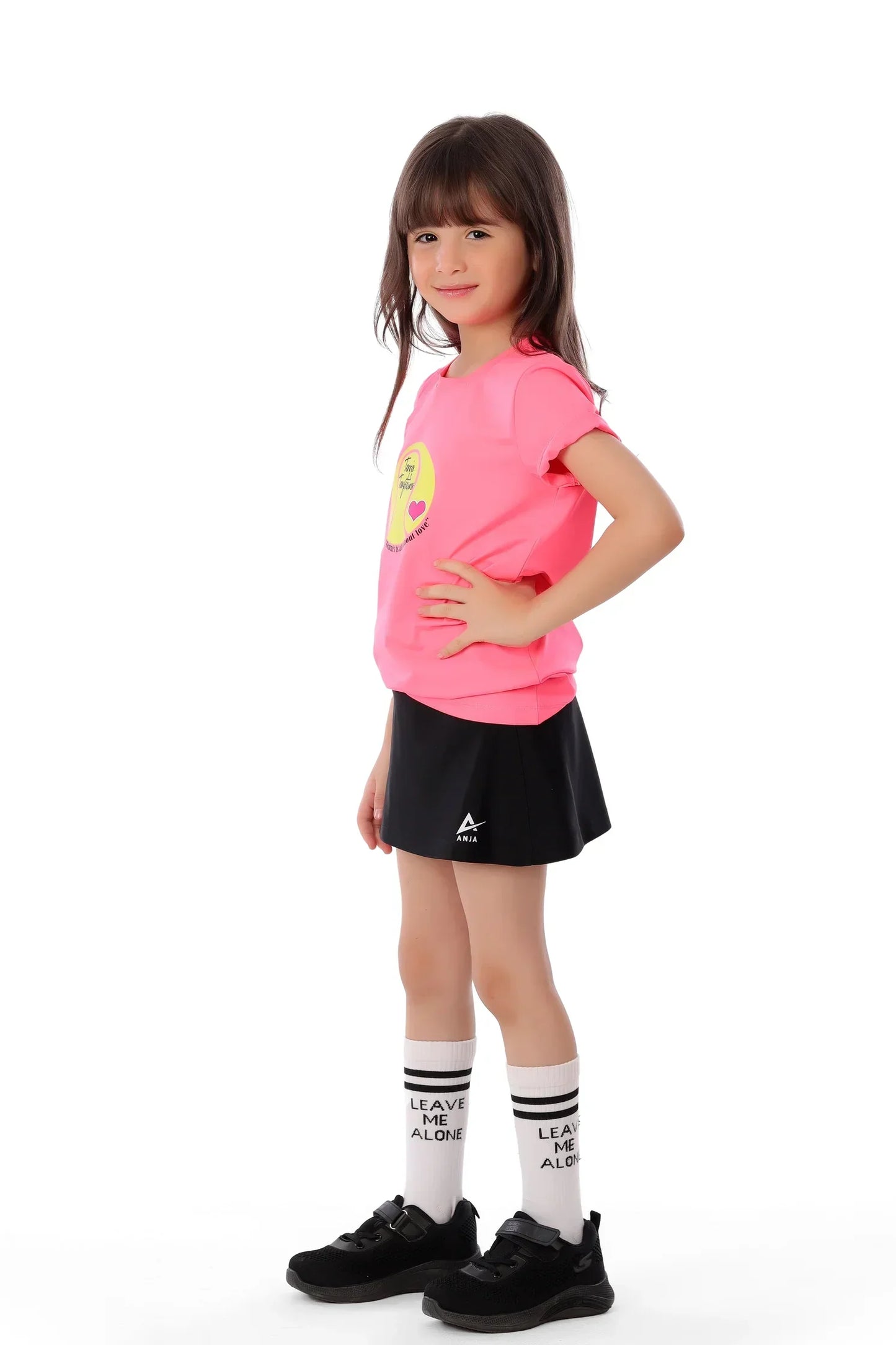 Girls Neon Pink Love Tennis Graphic T-Shirt â€“ Sporty Top | ANJA Sportswear