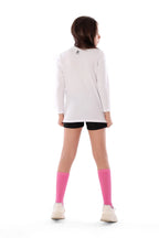 Girls White Neon Tennis Splash T-Shirt â€“ Sporty Long Sleeve Top for Kids | ANJA Sportswear