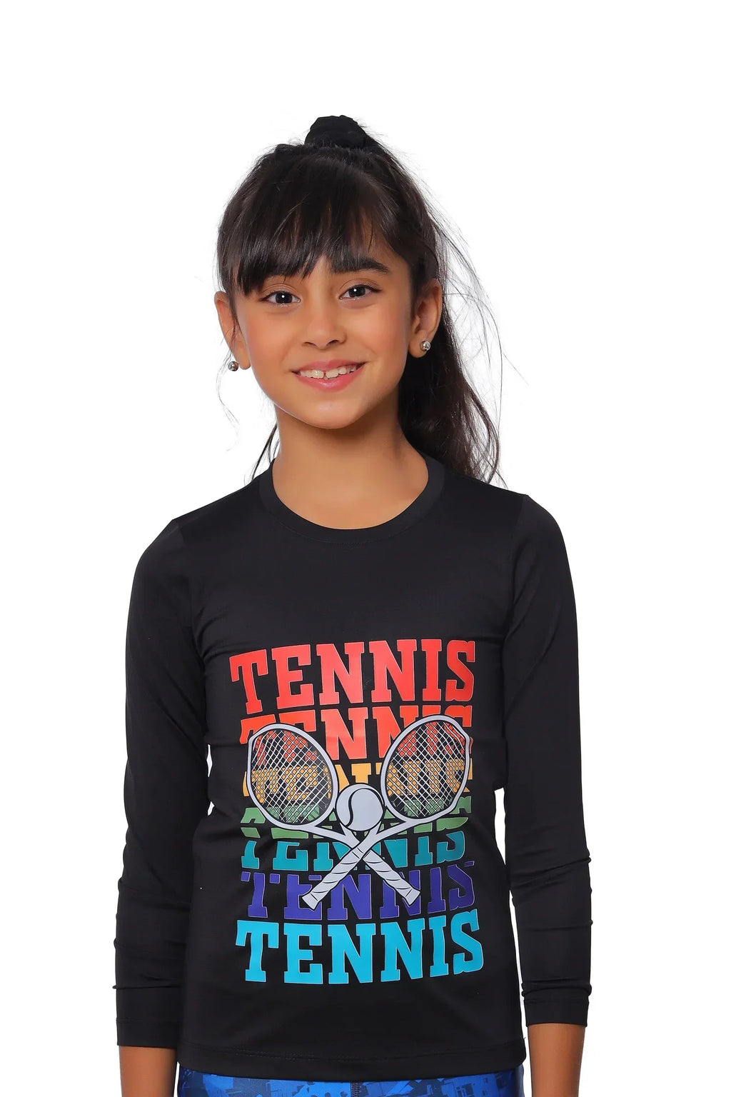 Girls Black Tennis Long Sleeve T-Shirt â€“ Sporty Top | ANJA Sportswear