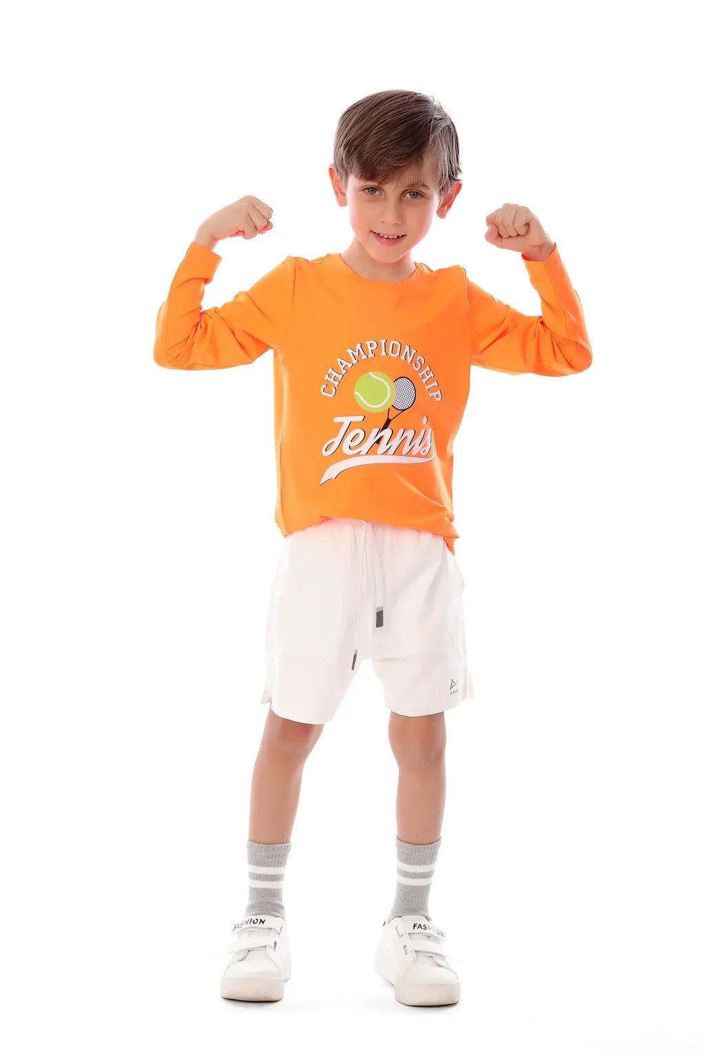 Boys Orange Champion Tennis Long Sleeve T-Shirt â€“ Sporty Graphic Top | ANJA Sportswear