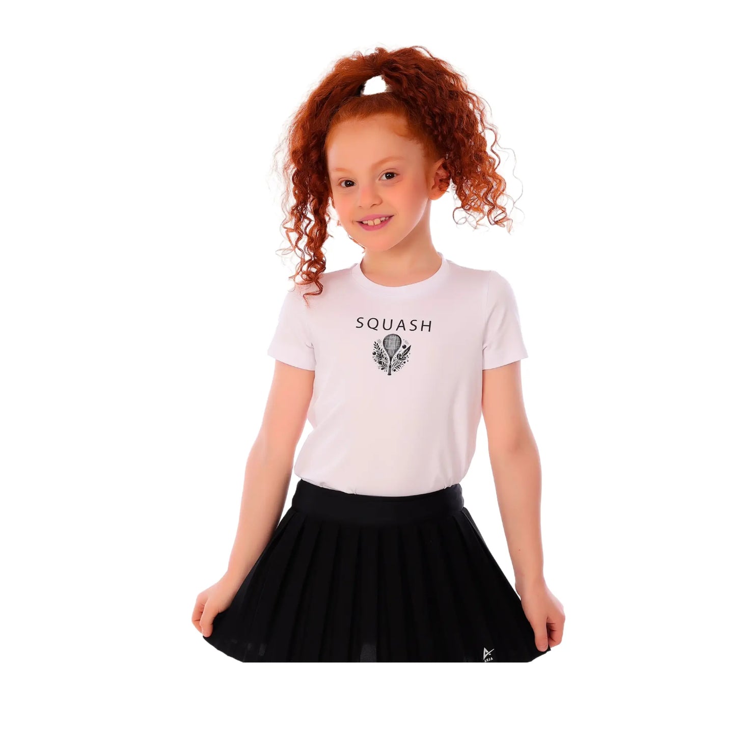 Girls White Squash Racket Graphic T-Shirt â€“ Sporty Athletic Top | ANJA Sportswear