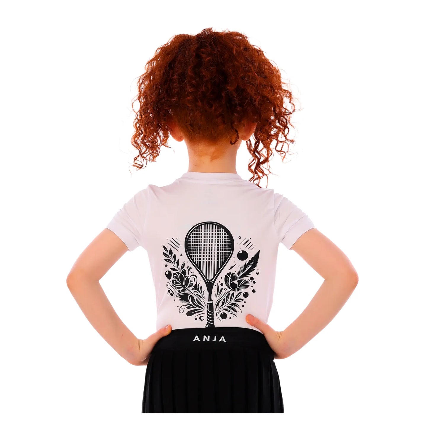 Girls White Squash Racket Graphic T-Shirt â€“ Sporty Athletic Top | ANJA Sportswear