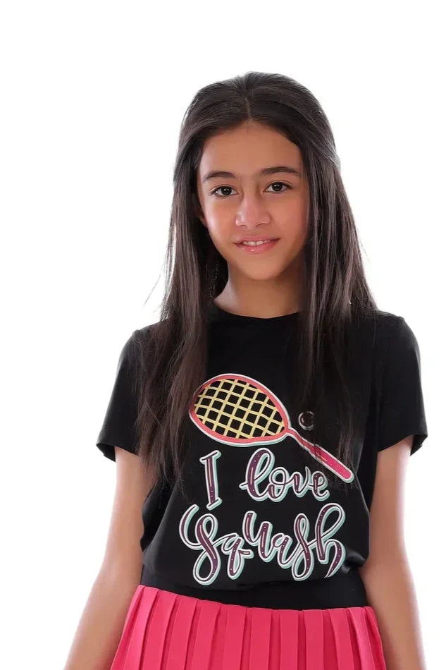 Girls Black I Love Squash Graphic T-Shirt â€“ Sporty Top | ANJA Sportswear