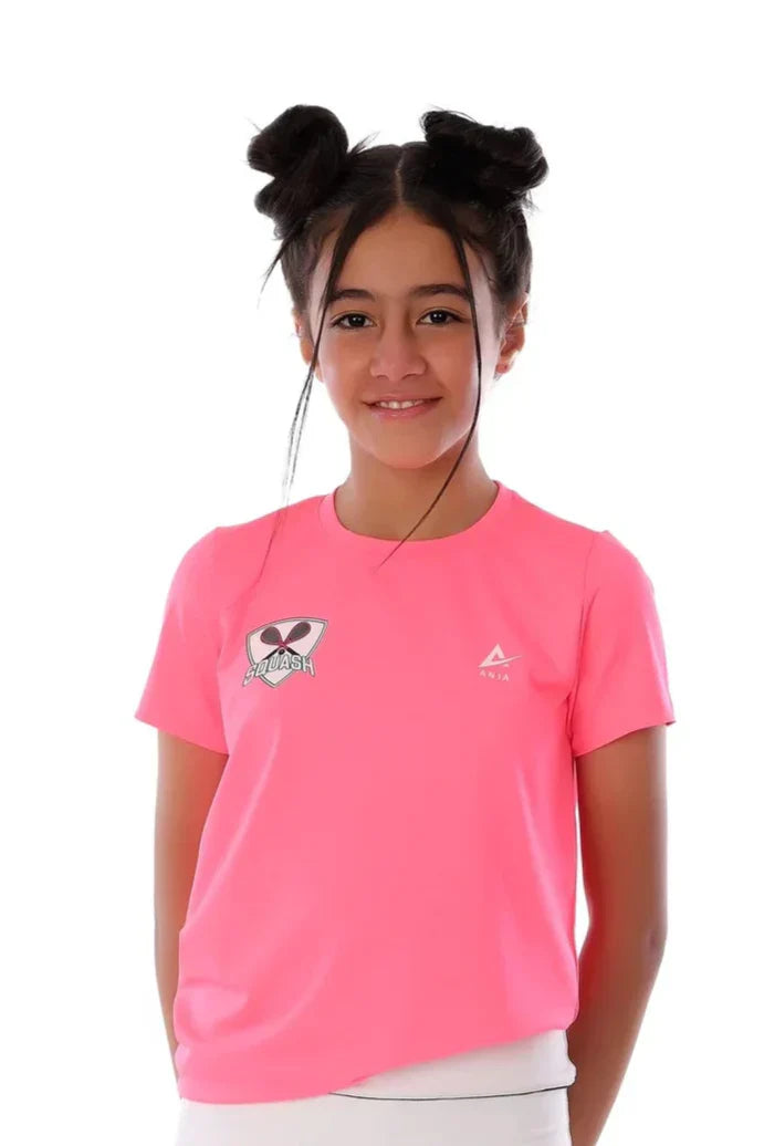 Girls Neon Pink Squash T-Shirt â€“ Sporty Graphic Top | ANJA Sportswear