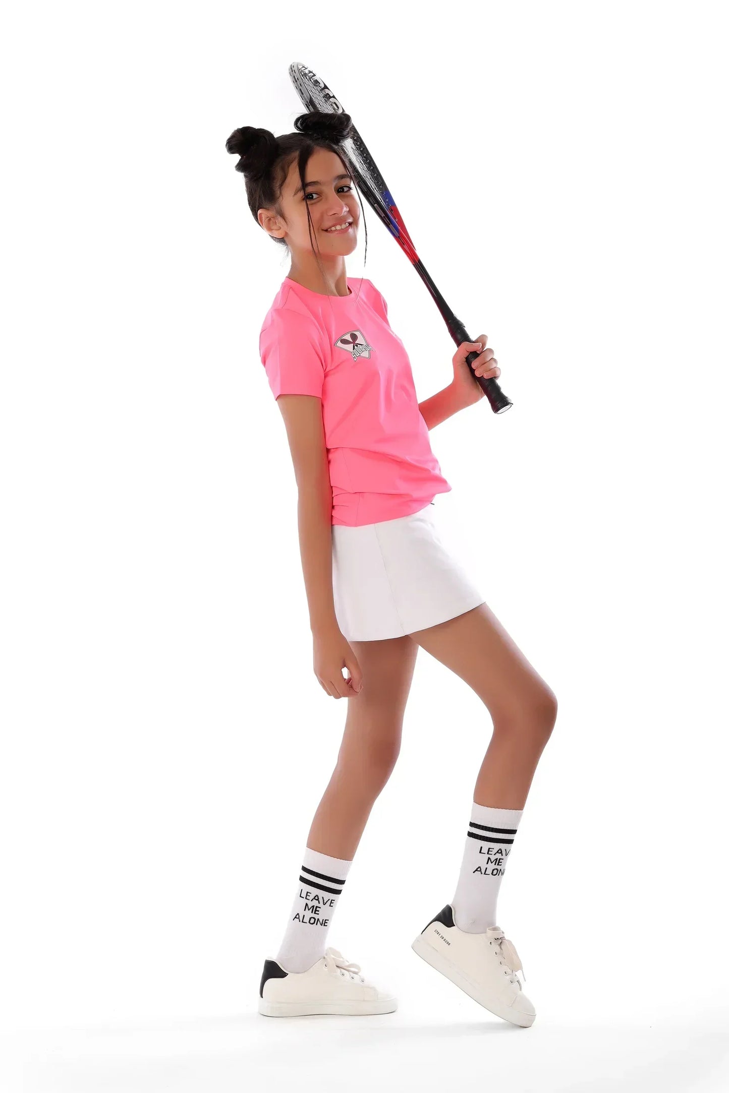 Girls Neon Pink Squash T-Shirt â€“ Sporty Graphic Top | ANJA Sportswear