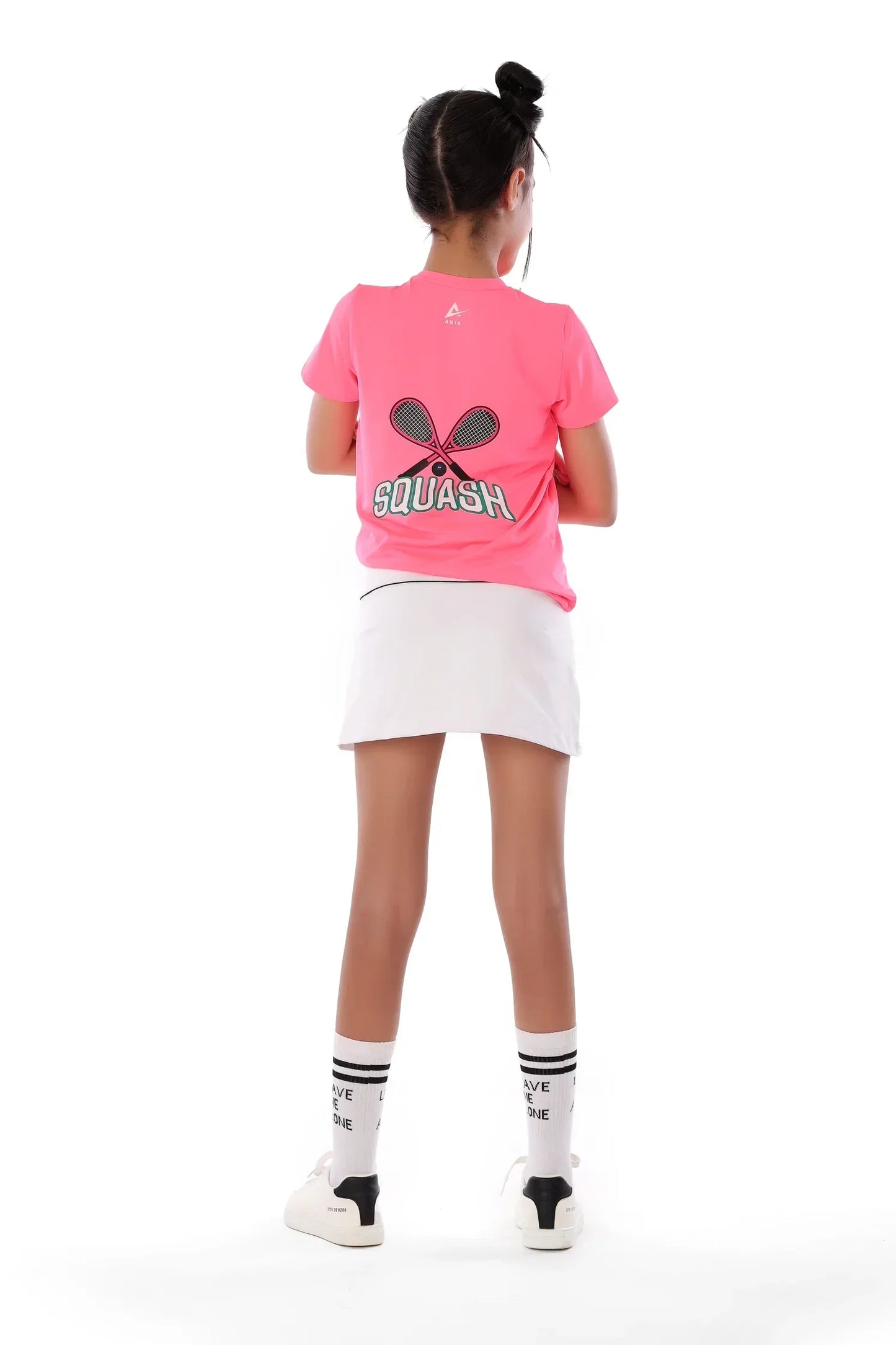 Girls Neon Pink Squash T-Shirt â€“ Sporty Graphic Top | ANJA Sportswear