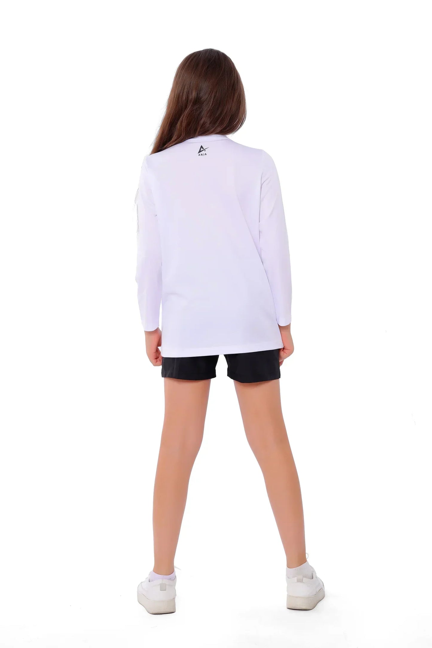 Girls White Squash Graphic T-Shirt â€“ Sporty Long Sleeve Top | ANJA Sportswear