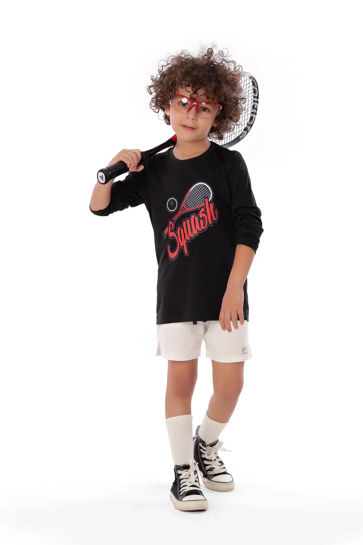 Boys Black Squash T-Shirt Sporty Long Sleeve Top | ANJA Sportswear