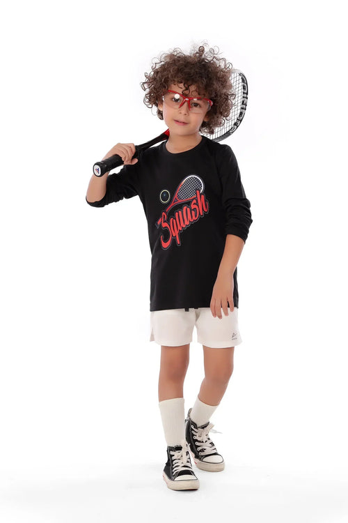 Boys Black Squash T-Shirt Sporty Long Sleeve Top | ANJA Sportswear