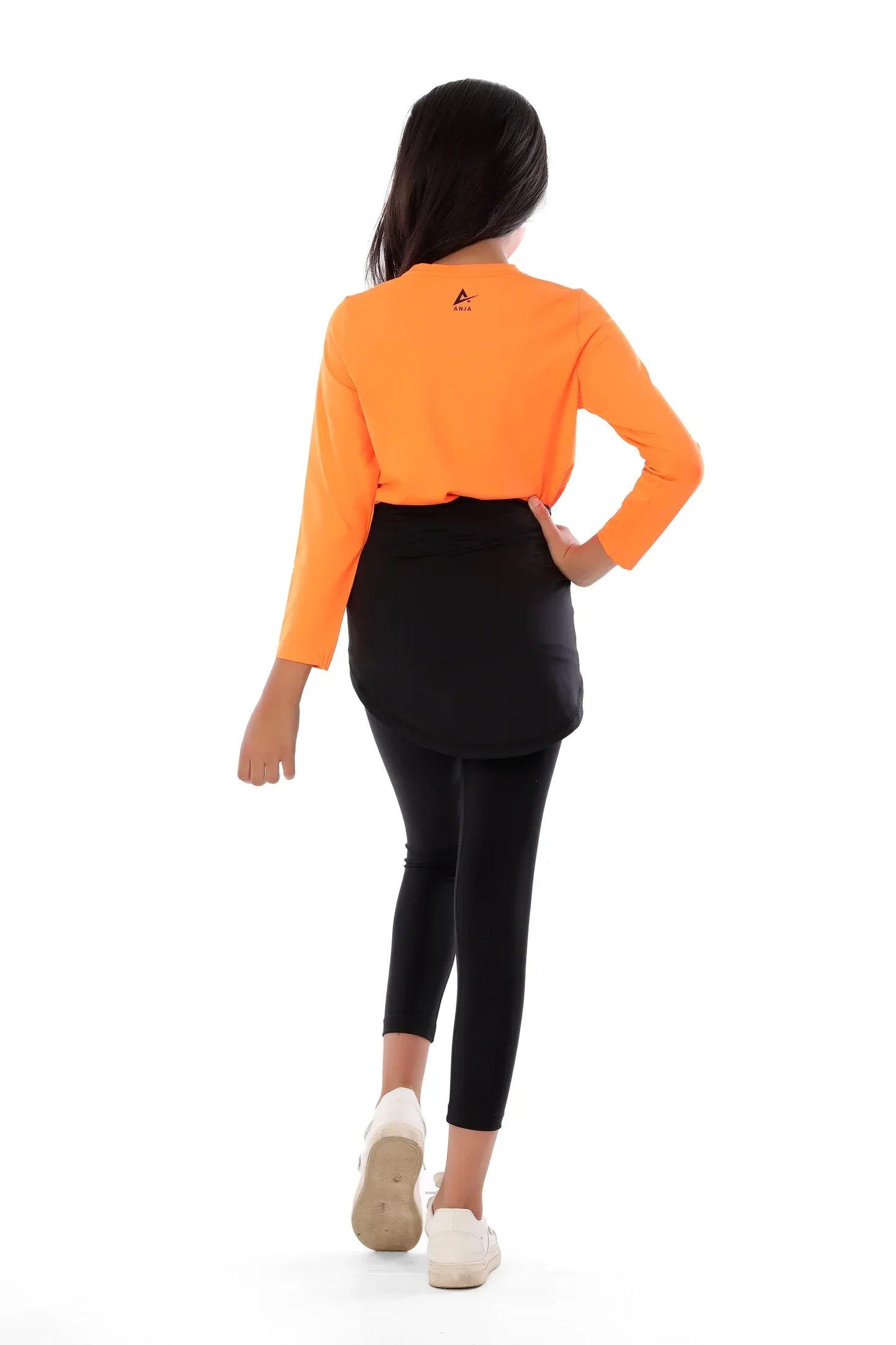 Girls  Neon Orange Padel Racket Smash T-Shirt â€“ Sporty Long Sleeve Top | ANJA Sportswear