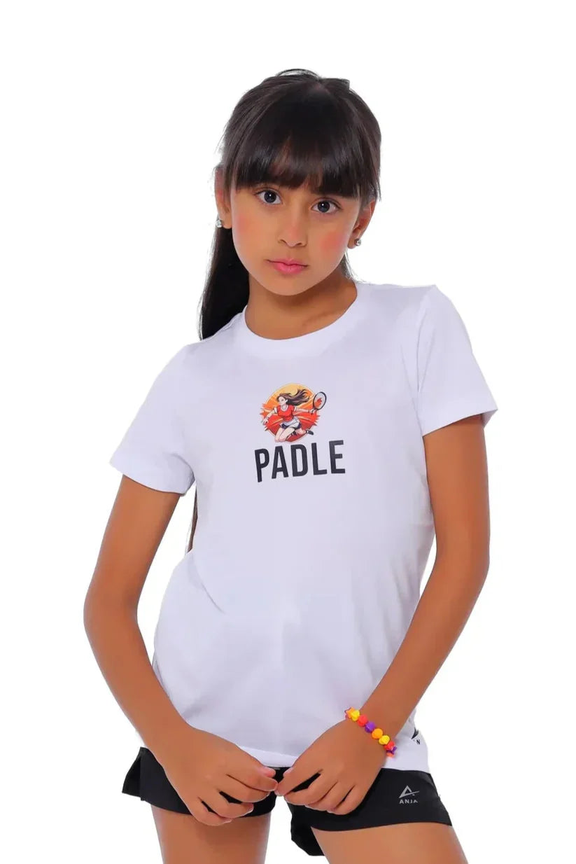 Girls White Padel Club T-Shirt â€“ Sporty Graphic Top | ANJA Sportswear