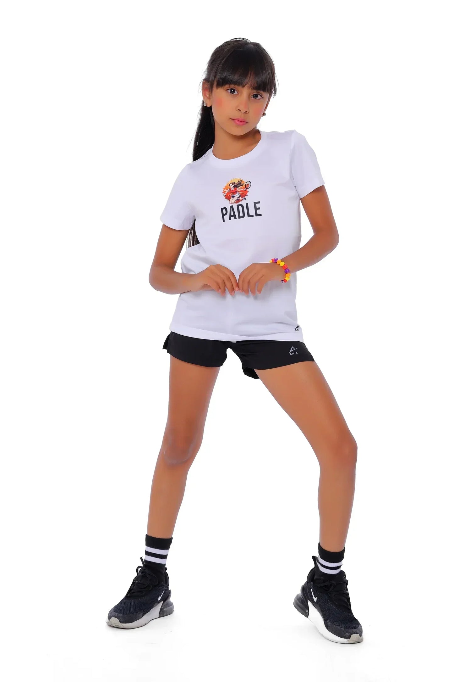 Girls White Padel Club T-Shirt â€“ Sporty Graphic Top | ANJA Sportswear