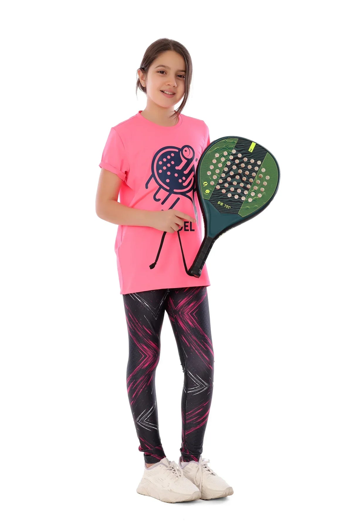 Girls Neon Pink Padel Champion T-Shirt Sporty Graphic Top | ANJA Sportswear