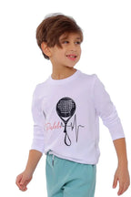 Boys White Padel Heartbeat Long Sleeve T-Shirt Sporty Graphic Top | ANJA Sportswear