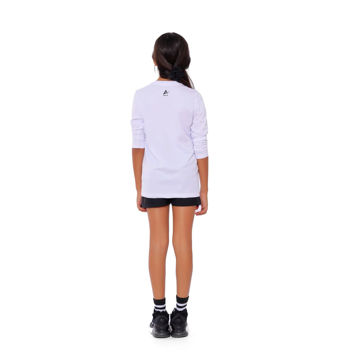 Girls White Padel Heartbeat Long Sleeve T-Shirt â€“ Sporty Graphic Top | ANJA Sportswear