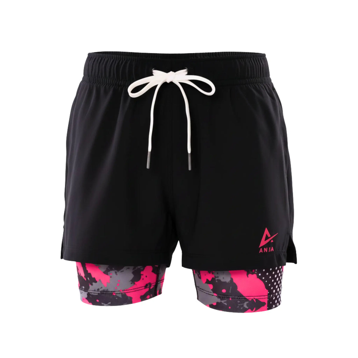 Girls Sporty Shorts with Neon Green pattern Kids Athletic Double-Layer Bottoms | ANJA Sportswear