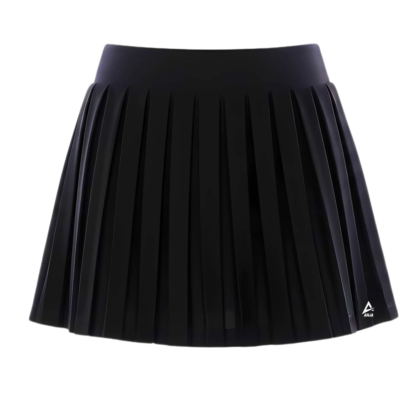 Black pleated skirt with a ANJA logo 