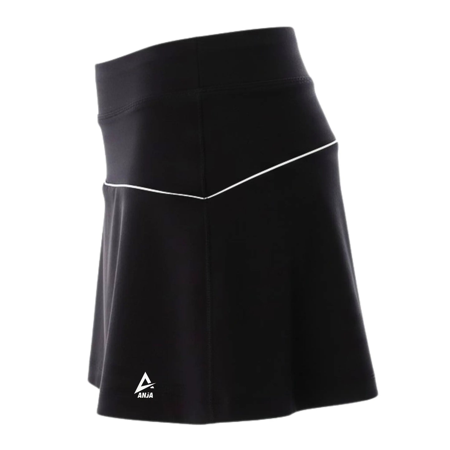 Black skirt with white trim on a white background