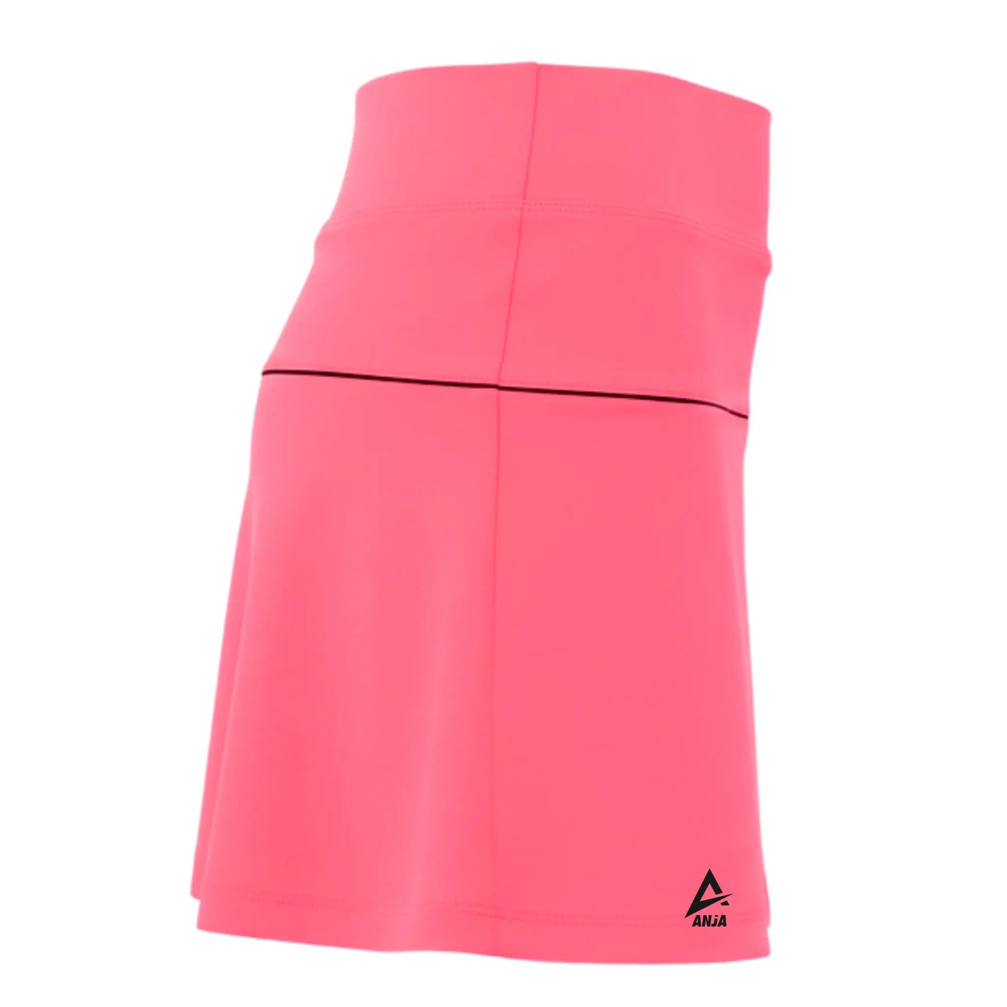 Pink skirt with a black logo on a white background