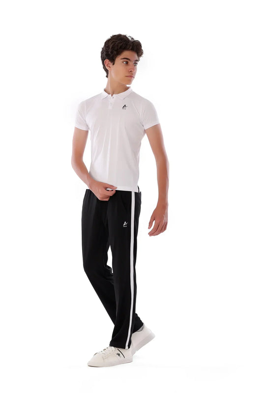 Boys Black Stripe Track Pants â€“ Sporty Side Stripe Joggers for kids | ANJA Sportswear