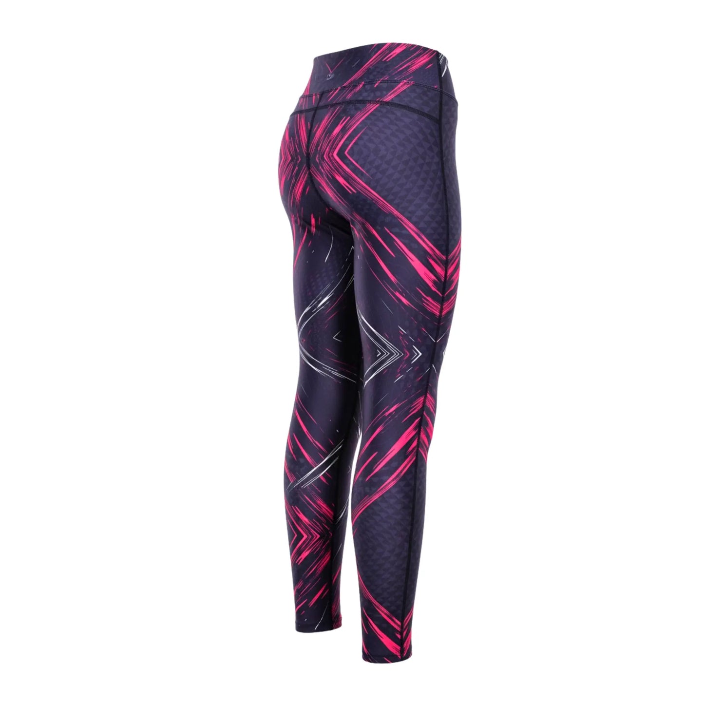 Black and pink patterned leggings on a white background