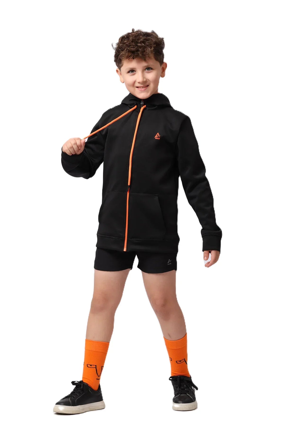 Boys Black Zip-Up Sweatshirt â€“ Sporty Contrast Trim Jacket | ANJA Sportswear