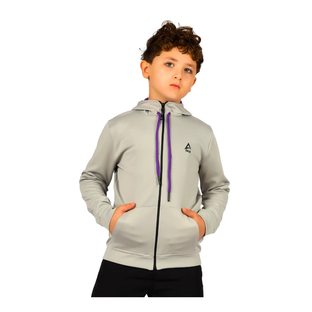 Boys Black Zip-Up Sweatshirt â€“ Sporty Contrast Trim Jacket | ANJA Sportswear