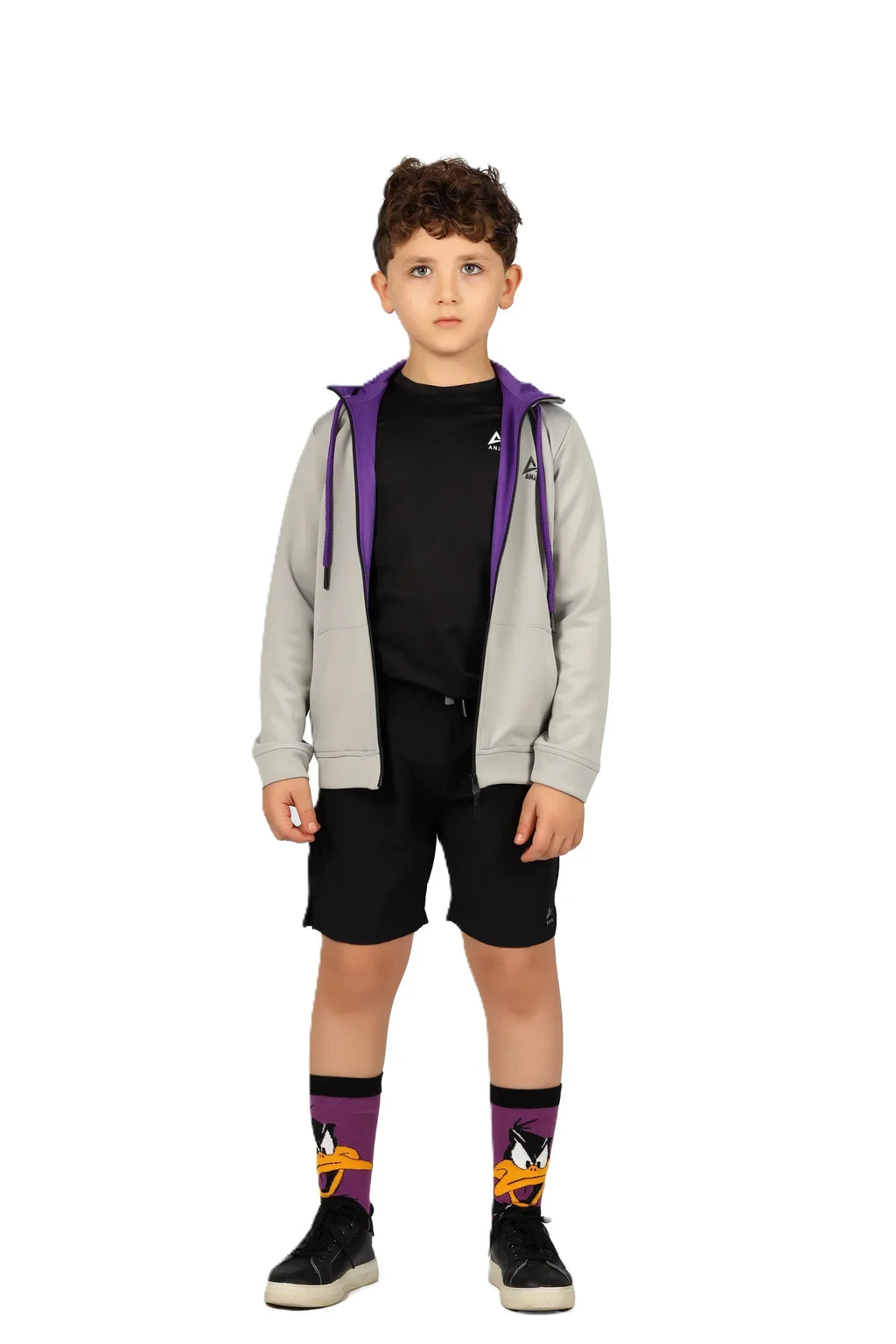Boys Black Zip-Up Sweatshirt â€“ Sporty Contrast Trim Jacket | ANJA Sportswear