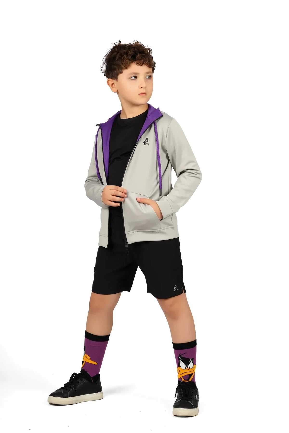 Boys Black Zip-Up Sweatshirt â€“ Sporty Contrast Trim Jacket | ANJA Sportswear