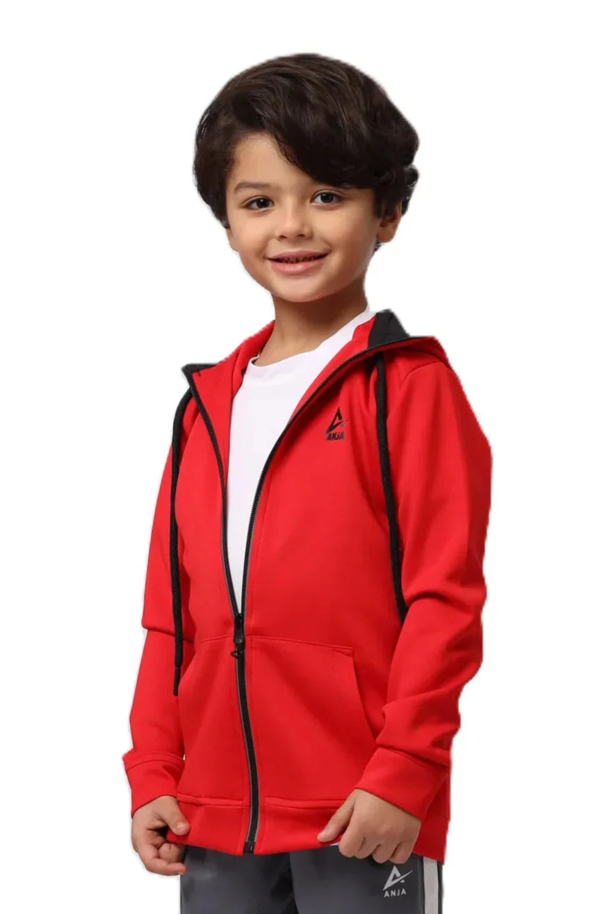 Boys Black Zip-Up Sweatshirt â€“ Sporty Contrast Trim Jacket | ANJA Sportswear