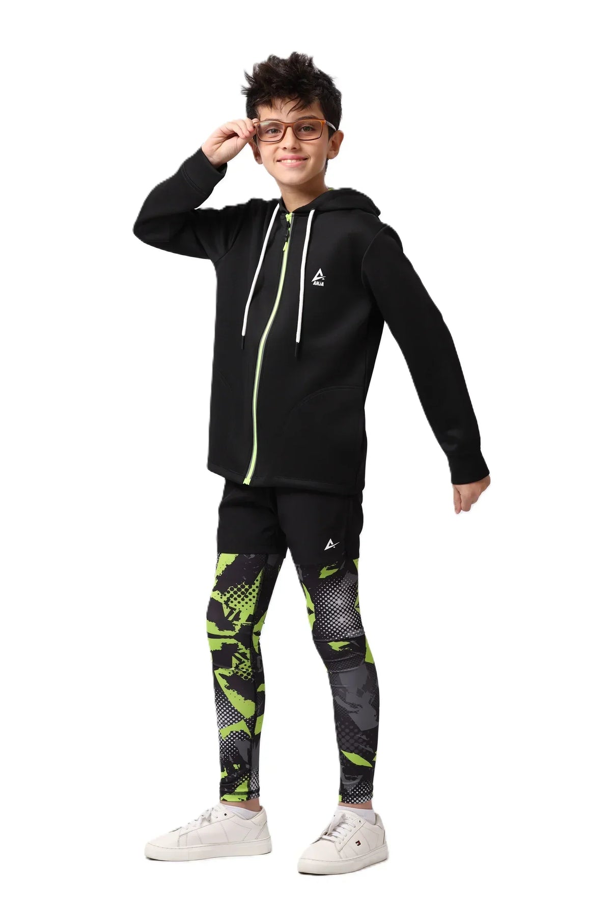 Boys Black Zip-Up Sweatshirt â€“ Sporty Contrast Trim Jacket | ANJA Sportswear