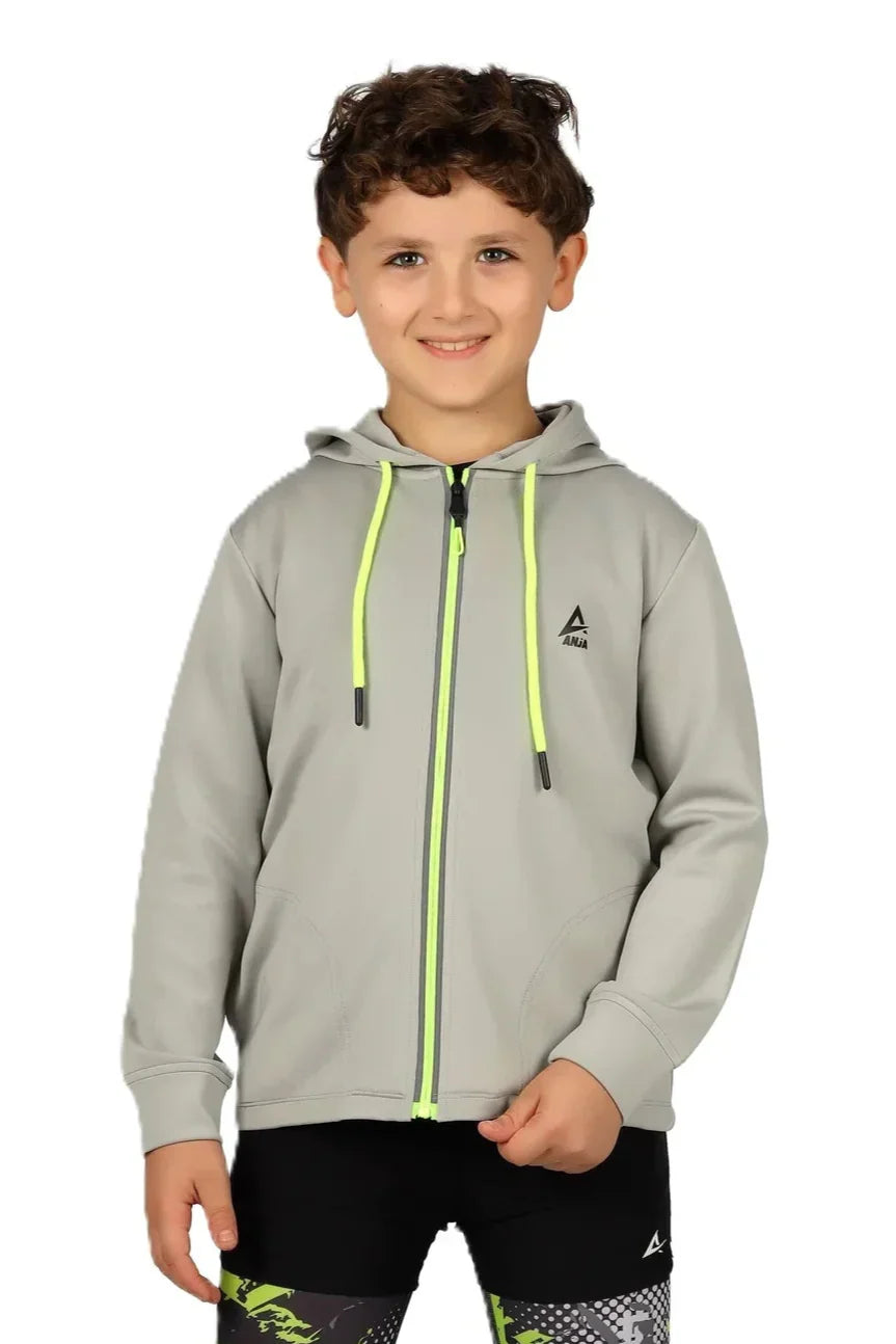 Boys Black Zip-Up Sweatshirt â€“ Sporty Contrast Trim Jacket | ANJA Sportswear