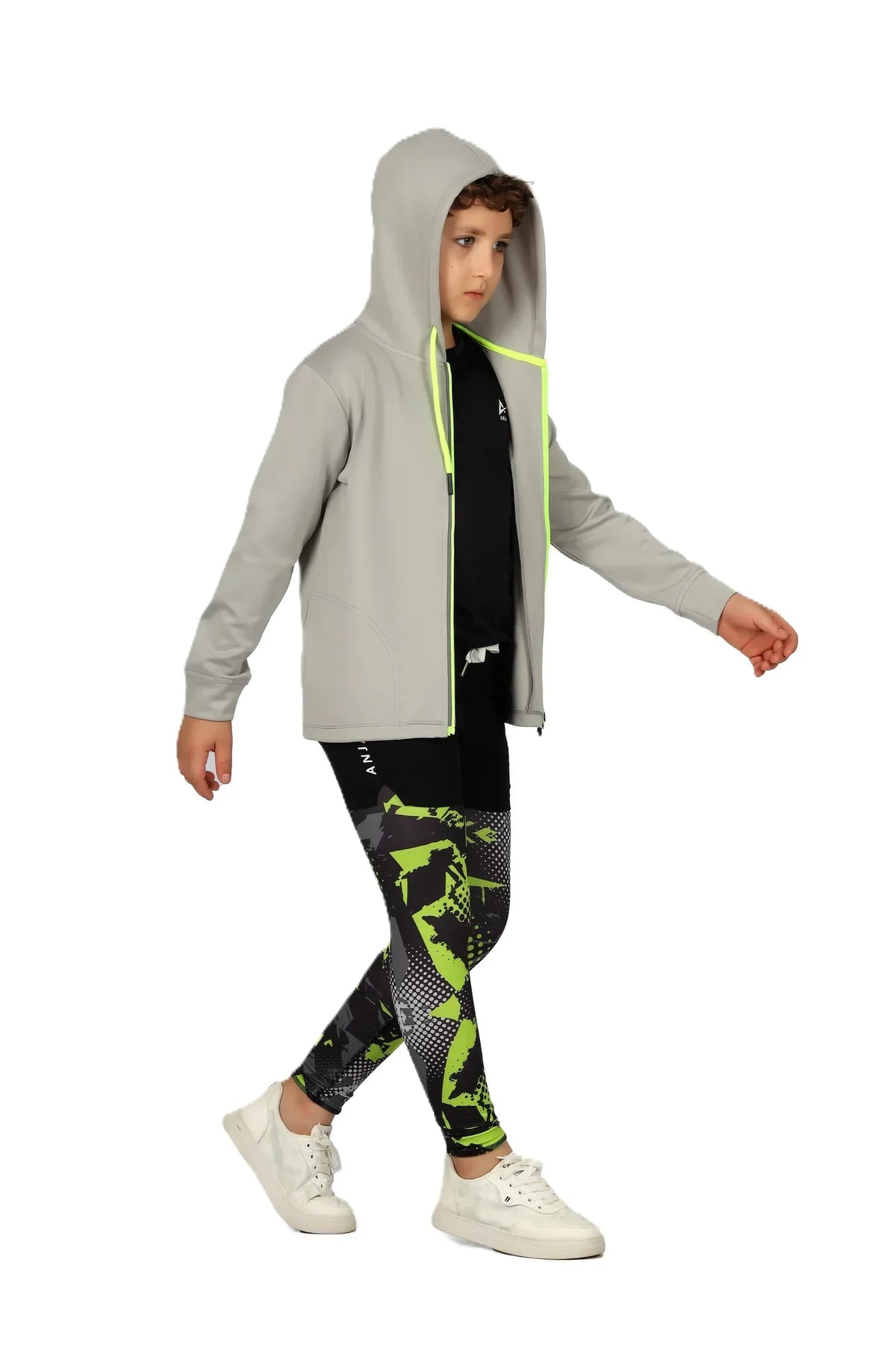 Boys Black Zip-Up Sweatshirt â€“ Sporty Contrast Trim Jacket | ANJA Sportswear