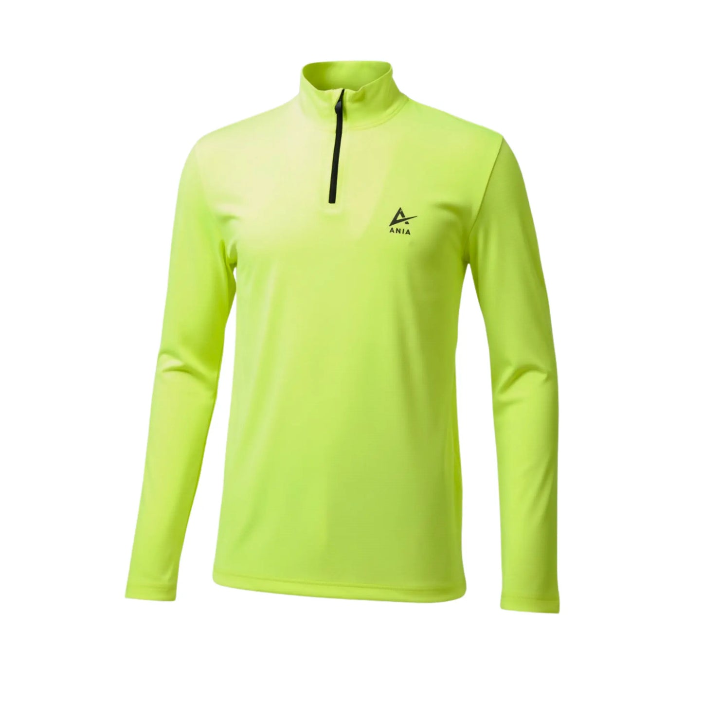 Bright green long-sleeve athletic shirt with a brand logo on a white background