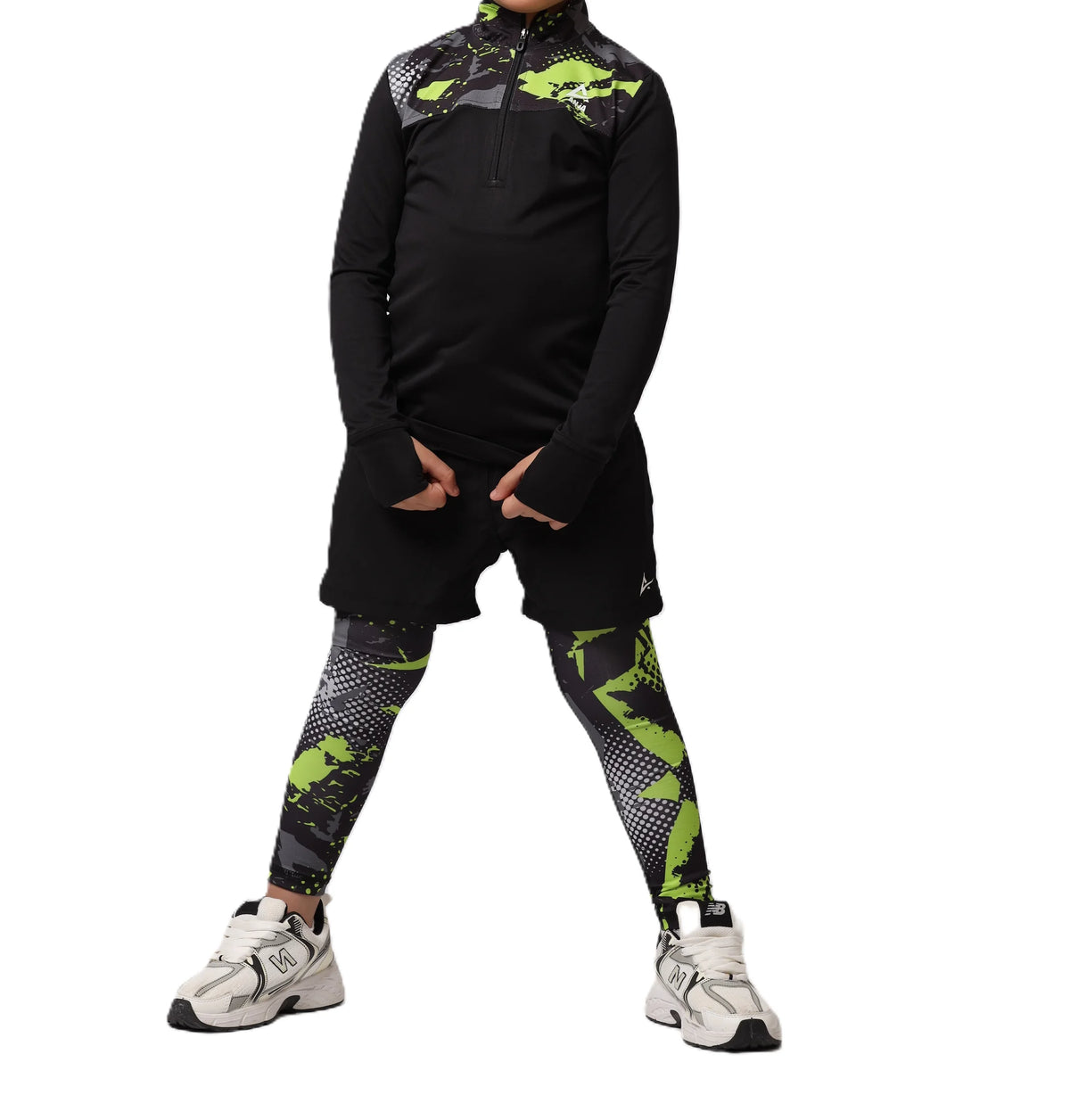 Girls Black & White Pattern T-Shirt â€“ Sporty Long Sleeve Top | ANJA Sportswear