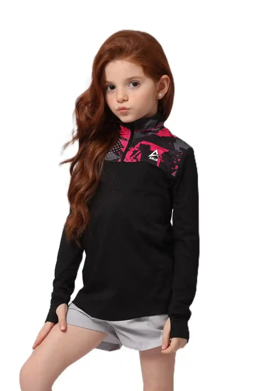 Girls  Black & pattern T-Shirt – Sporty Long Sleeve Top