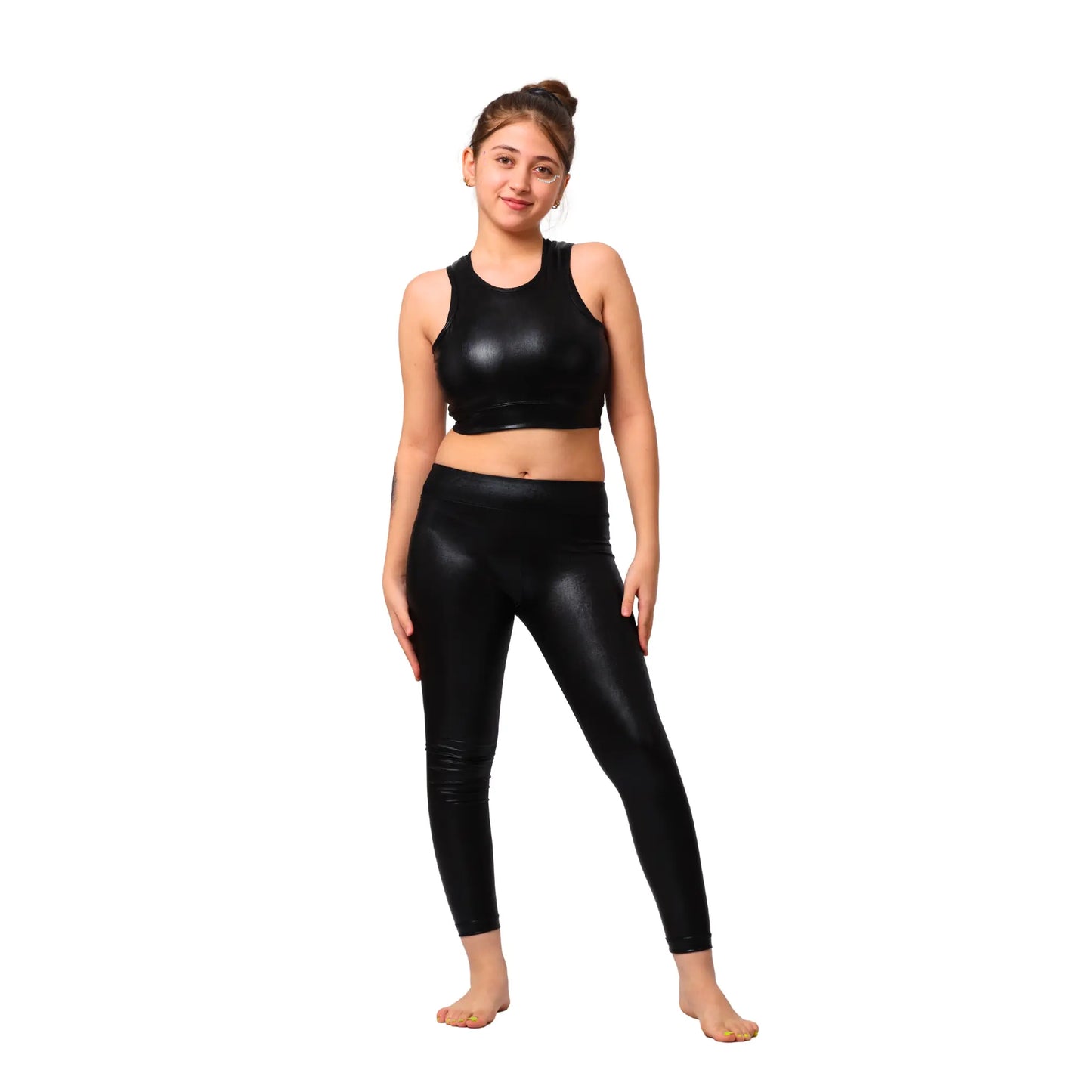 Girls Metallic gymnastics Set â€“ Girlsâ€™ Sporty Crop Top with Shorts and Leggings | ANJA Sportswear
