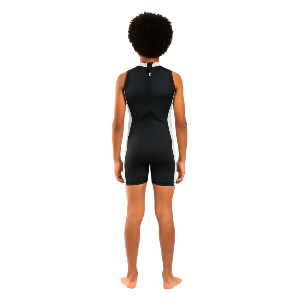 Boys sleeveless One-Piece Swimsuit â€“ Black with light grey Side Panels and Front Zip | ANJA Sportswear