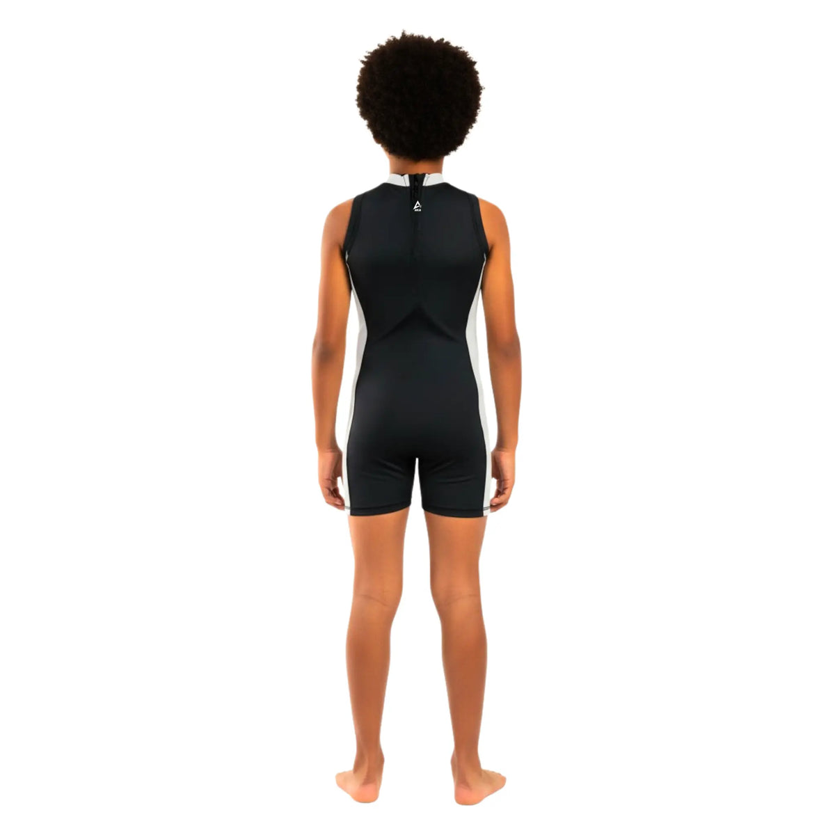 Boys sleeveless One-Piece Swimsuit â€“ Black with light grey Side Panels and Front Zip | ANJA Sportswear