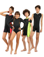 Boys sleeveless One-Piece Swimsuit â€“ Black with light grey Side Panels and Front Zip | ANJA Sportswear