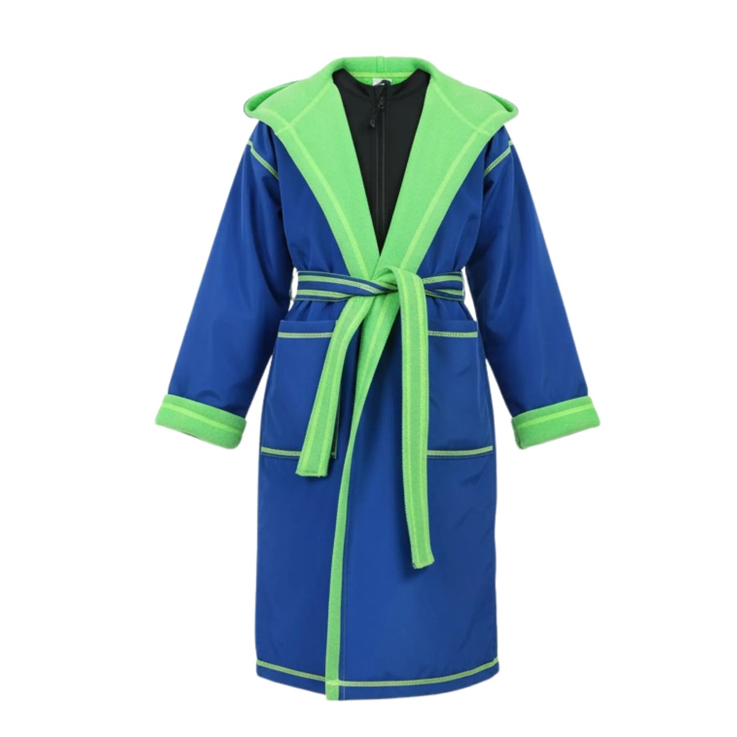 Blue robe with green trim on a white background