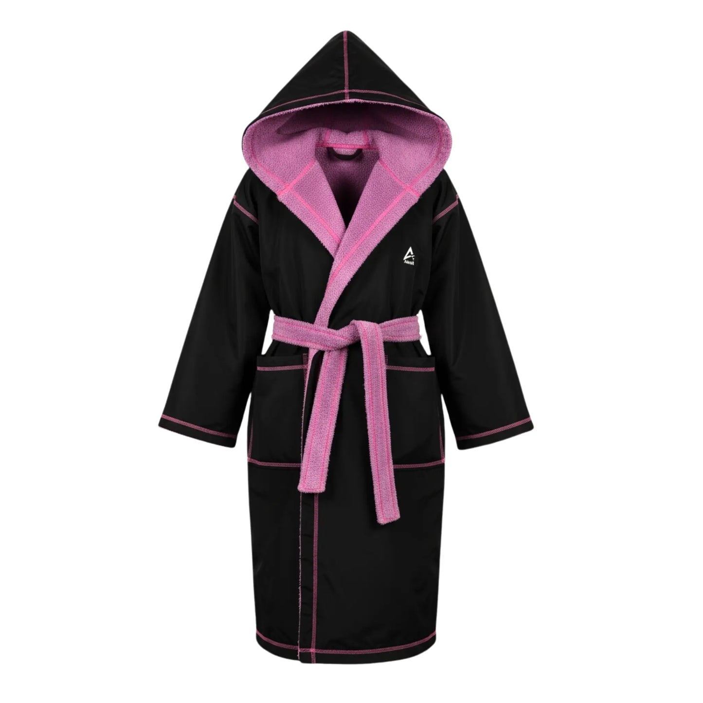 Black and pink robe with a hood on a white background