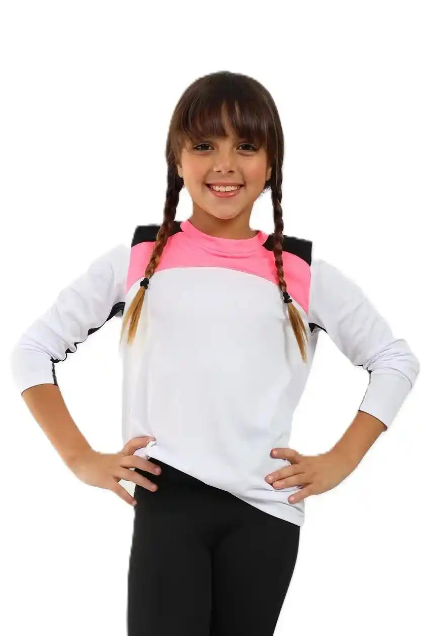 Girls Long Sleeve Sport T-Shirt – white neon Accents