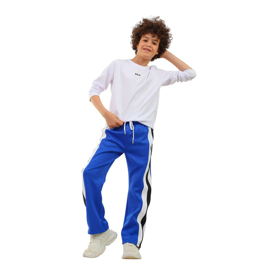 Boys  Blue Track Pants â€“ Side Stripe Athletic Joggers with Zipper Hem | ANJA Sportswear