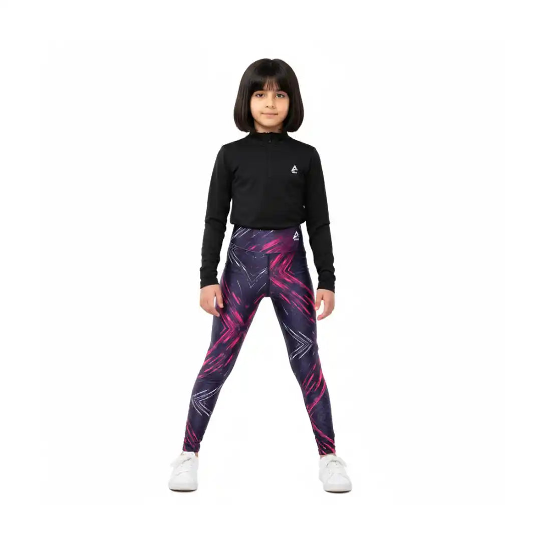 Black Multicolor Girls Sporty Set