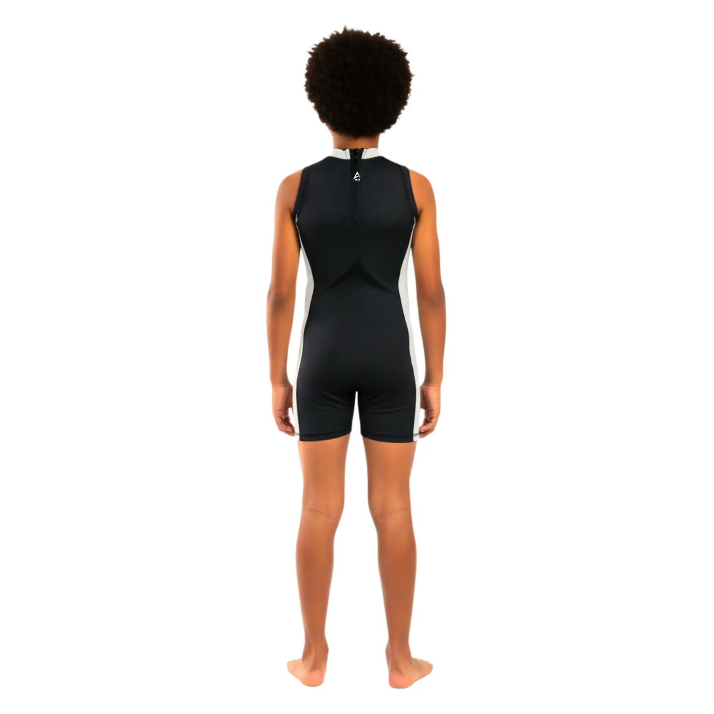 Boys sleeveless One-Piece Swimsuit – Black with light grey Side Panels and Front Zip